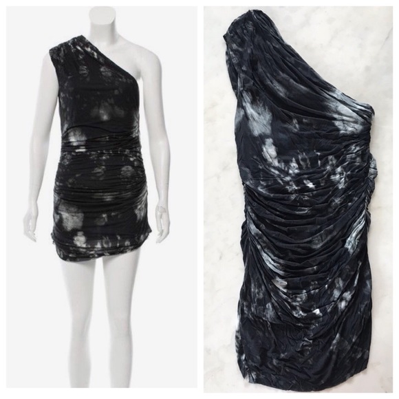 Helmut Lang Dresses & Skirts - NWT Helmut Lang Vintage One Shoulder Black & Grey Tie Dye Ruched Dress